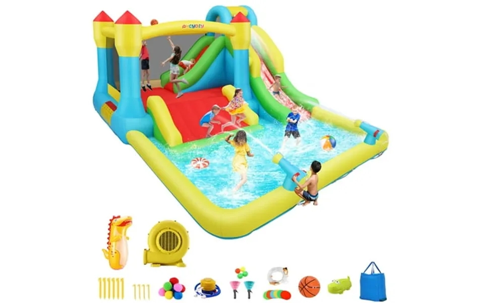 Qhomic Inflatable Bounce House With 3 Slides Inflatable Water Slide With Swimming Pool 2 Water Cannons Climbing Wall Bas
