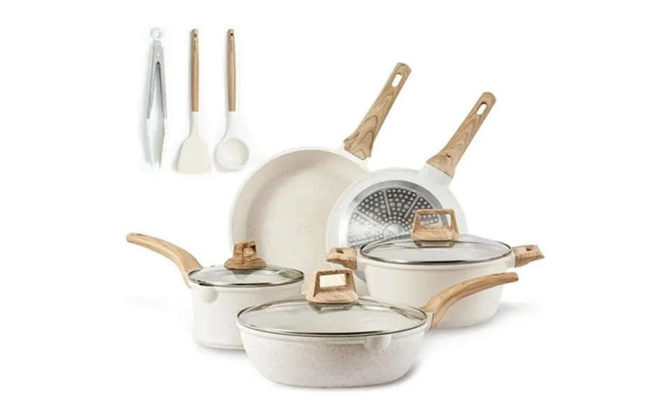 Qhsp Nonstick Pots And Pans Set White Granite Induction Cookware Sets 11 Pcs Kitchen Essentials Non Stick Cooking Set Wi