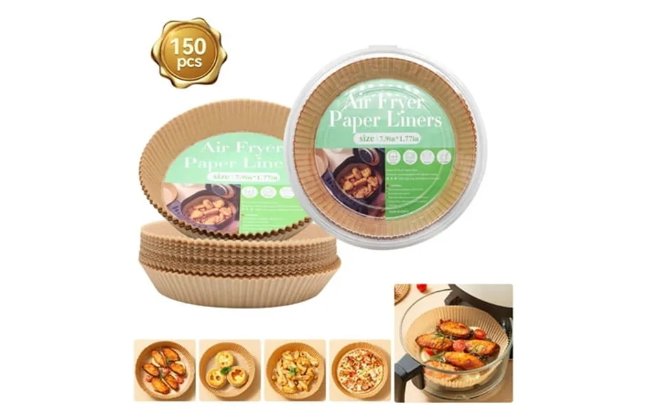 Qissep 150 Pcs Air Fryer Liners Disposable Parchment Paper Non-stick Water-proof Oil-proof For Frying Baking Cooking Rou