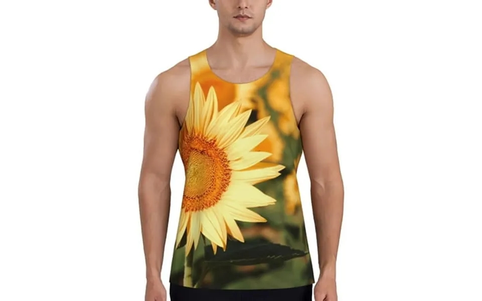 Qokaie Golden Sunflower In Field Printed Men S Workout Tank Top Quick-dry Sleeveless Gym Shirt Breathable And Lightweigh