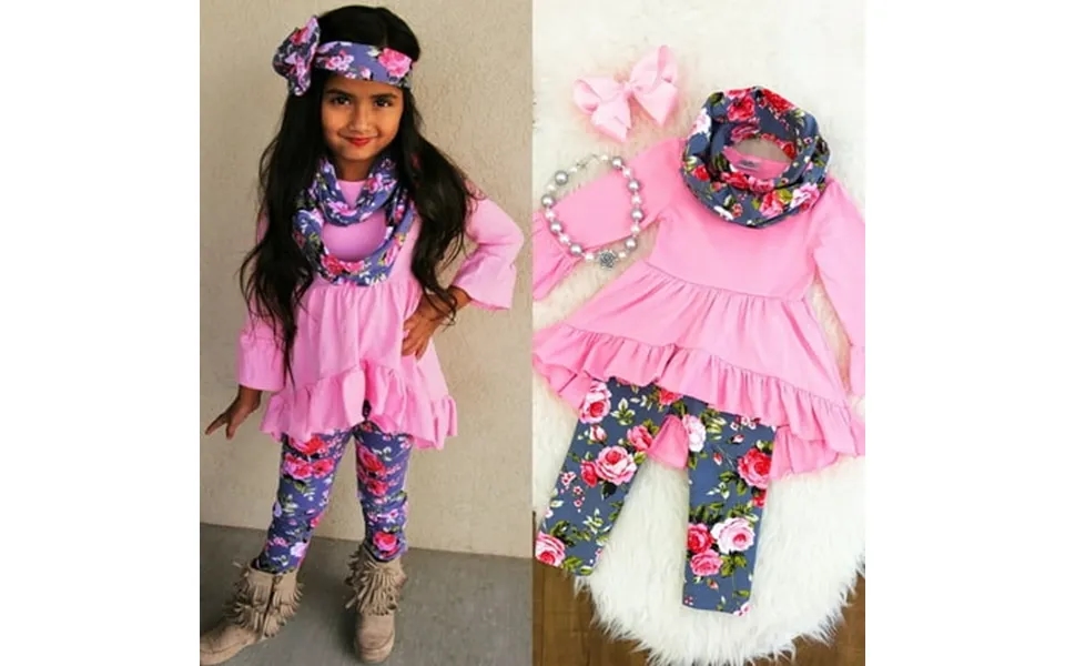 Qtinghua Toddler Baby Girl Flared Sleeve Ruffle Dress Tops Floral Legging Pants Headband 3pcs Fall Winter Clothes Pink 6