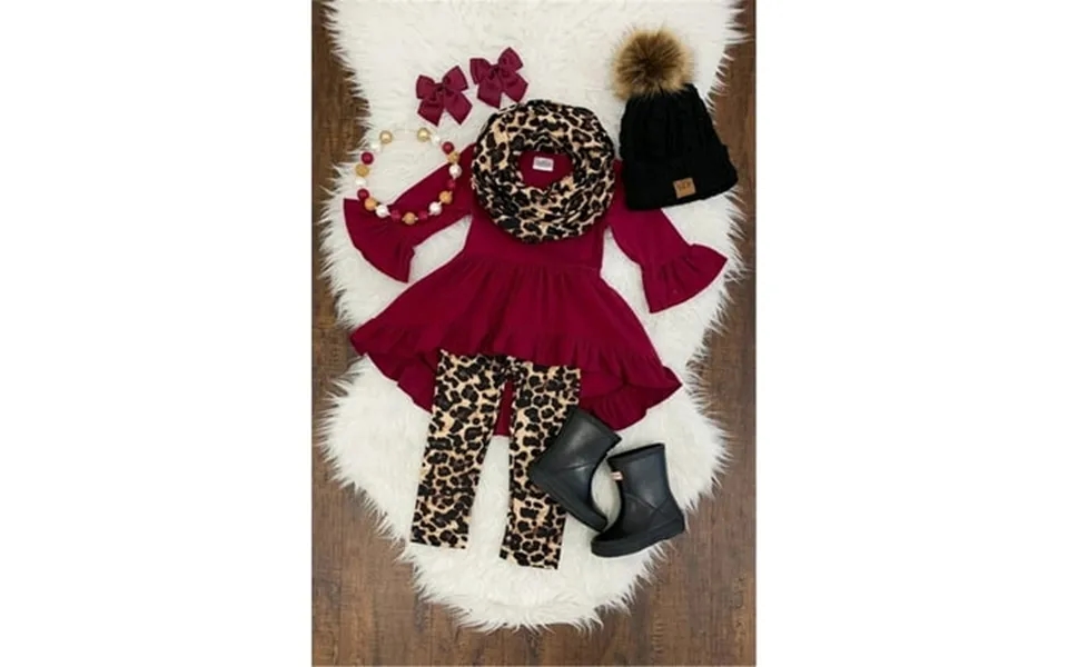 Qtinghua Toddler Kids Baby Girl Ruffle Long Sleeve Tunic Dress Top Blouse Shirt Leopard Pants Leggings Headband Set Red