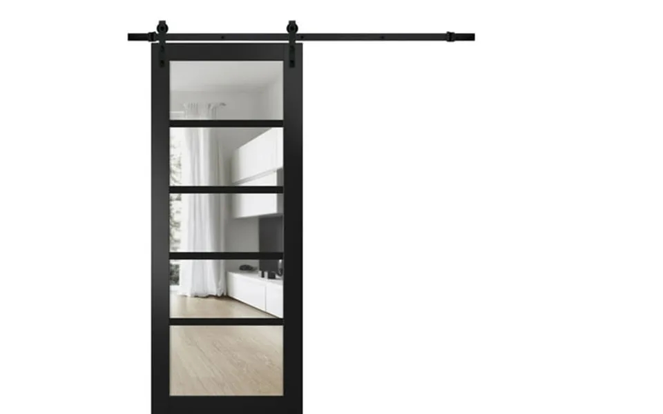 Quadro 4522 Matte Black 42-in X 80-in With Clear Glass Sturdy Barn Door 6