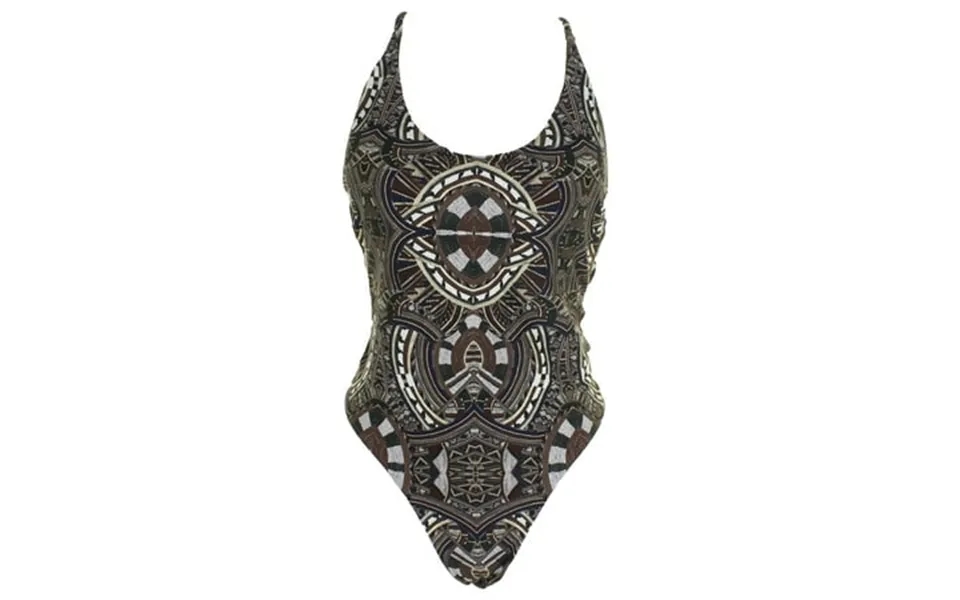 Rachel Rachel Roy Womens Brown Green Printed Lace-up One-piece Swimsuit L