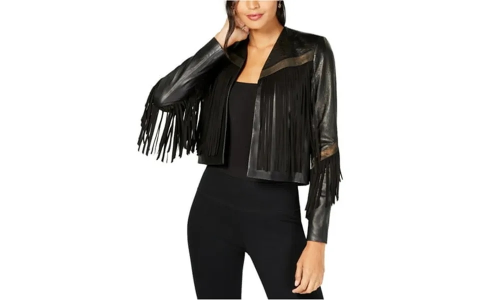 Rachel Zoe Womens Fringe-trim Leather Jacket Black 4