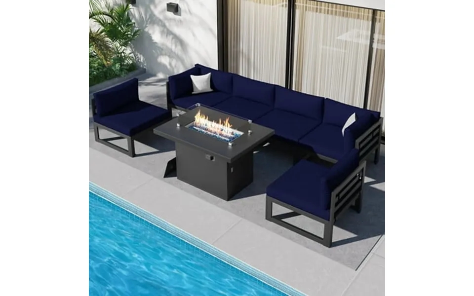 Radiata 7 Pieces Aluminum Outdoor Patio Sectional Furniture Sofa Set With Fire Pit Table 43 60000btu Large Size Luxury C
