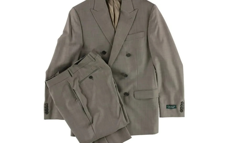 Ralph Lauren Mens Classic Wool Double Breasted Formal Suit Beige 38 Regular 32w X 36l