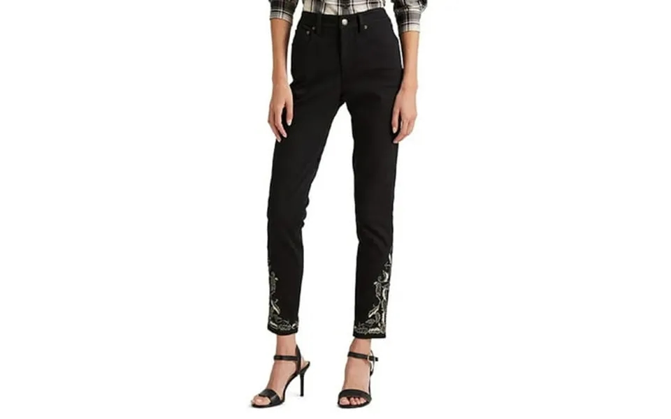 Ralph Lauren Women S Embroidered High Rise Skinny Ankle Jeans Black Size 16