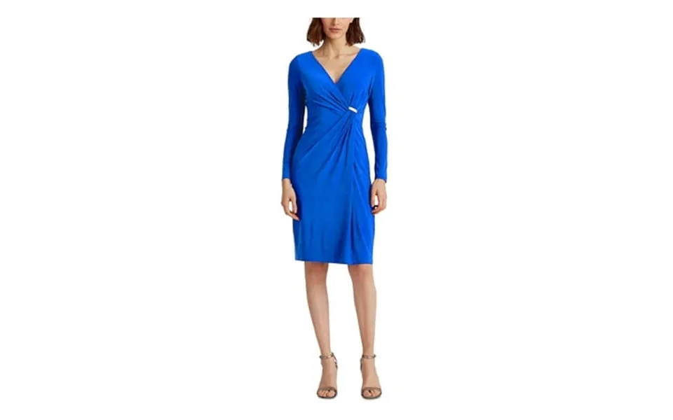 Ralph Lauren Womens Blue Embellished Long Sleeve V Neck Above The Knee Evening Body Con Dress Petites 6p