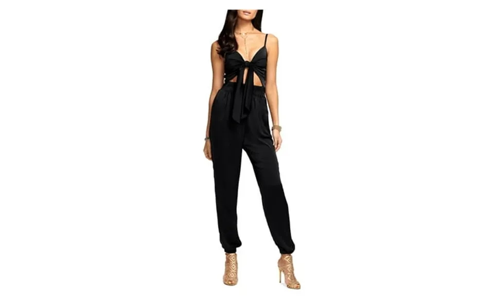 Ramy Brook Womens Black Adjustable Smocked Tie Elastic Cuffs Cut Out Spaghetti Strap V Neck Cocktail Straight Leg Jumpsu