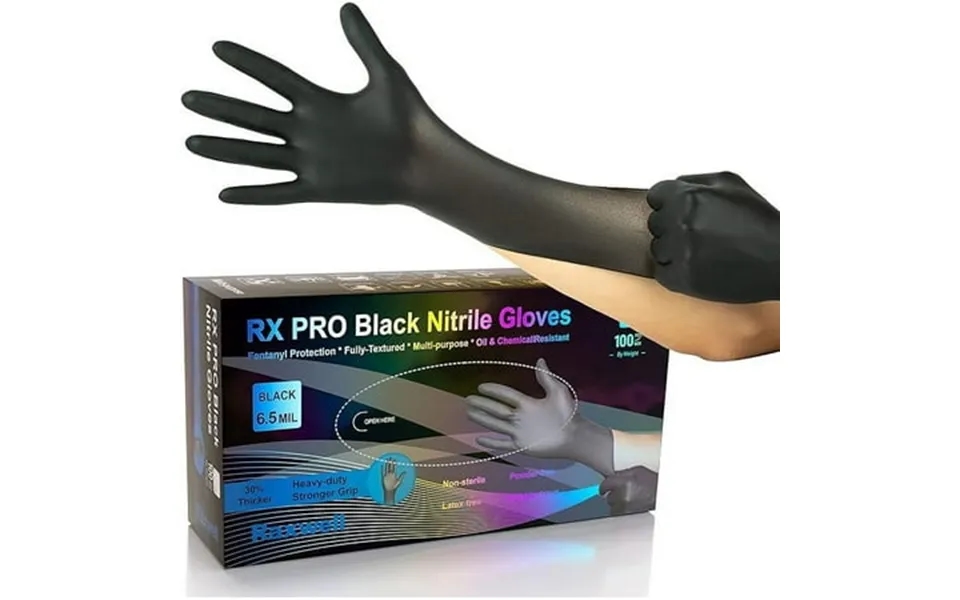 Raxwell Rxe20231-b Rx Pro Nitrile Disposable Gloves Black - 6
