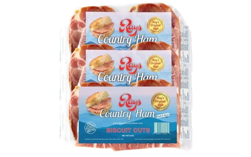 Rays Country Ham 1.5 Lb Biscuit Cuts Dry-cured Sliced Ham 3 Pack 8 Oz Each Vacuum-sealed