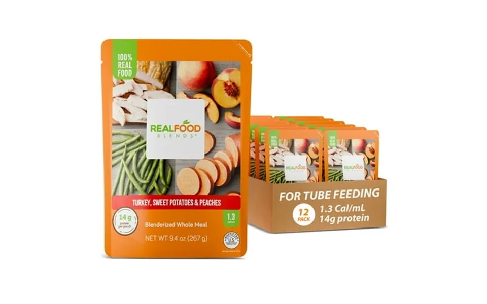 Real Food Blends Turkey Sweet Potatoes & Peaches - Pureed Food Meals For Tube Feeding With Protein Vegetables & Fruits