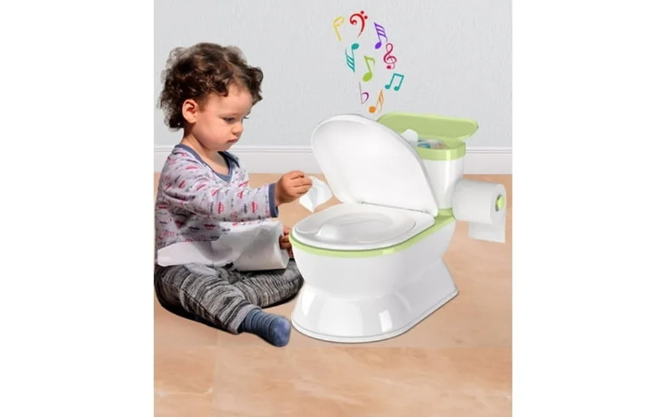 Realistic Baby Potty Training Toilet For Kids And Toddlers W Flushing Sounds Splash Guard Green