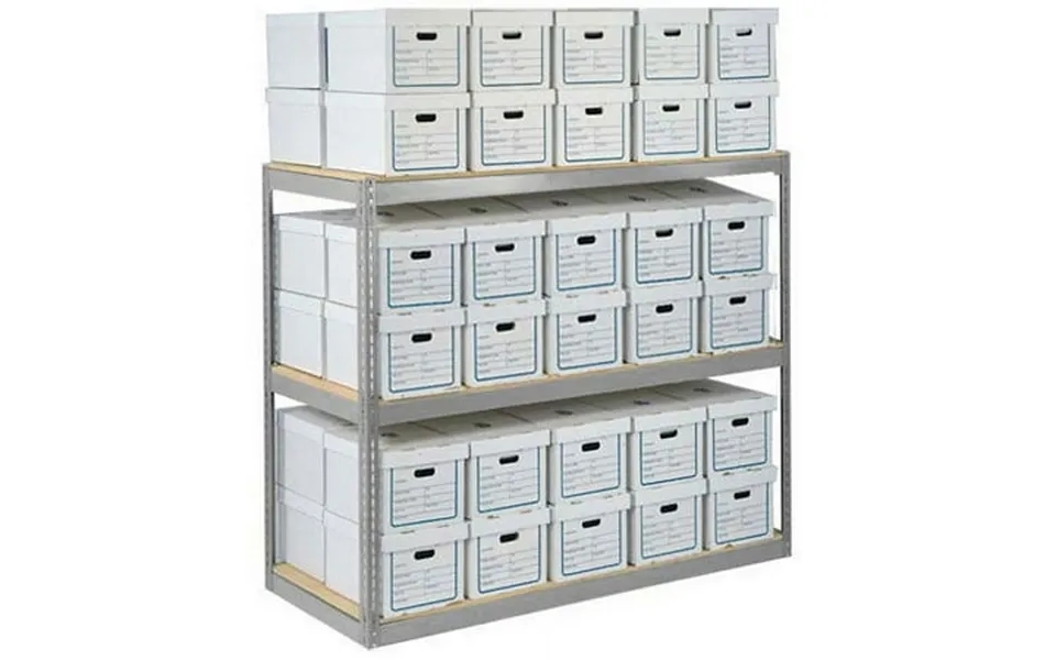 Record Storage Rack With 18 Boxes 42 W X 15 D X 60 H Gray