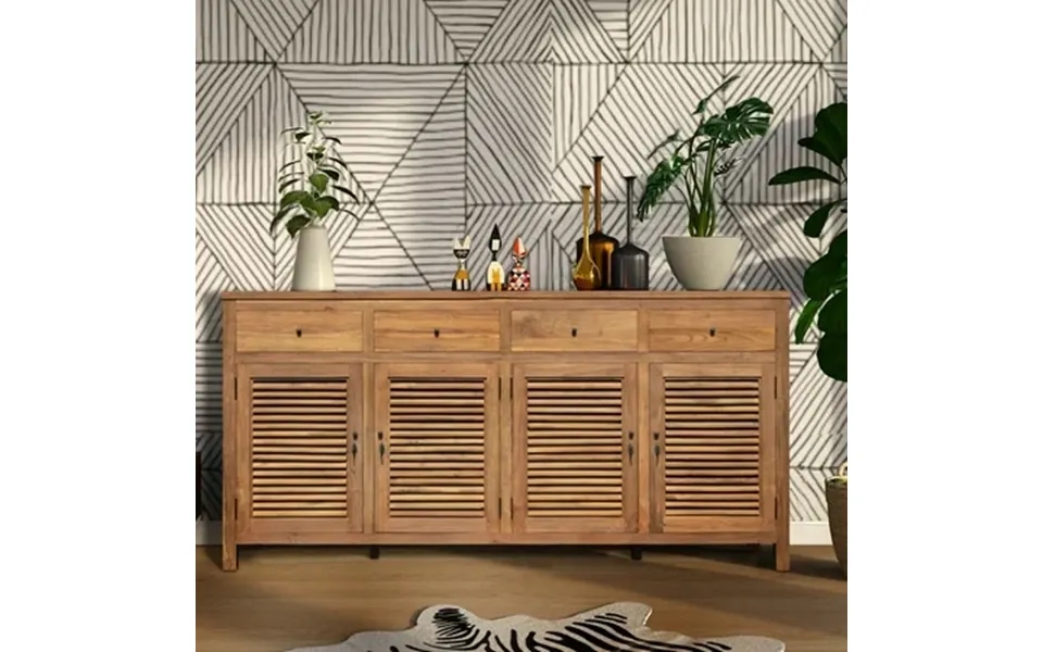 Recycled Teak Wood Louvre Cabinet With 4 Doors And 4 Drawers