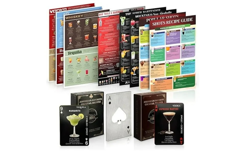 Red & Black 7 Item Bundle Drink Mixers For Cocktails Bartender Kit Official Cocktail Cards