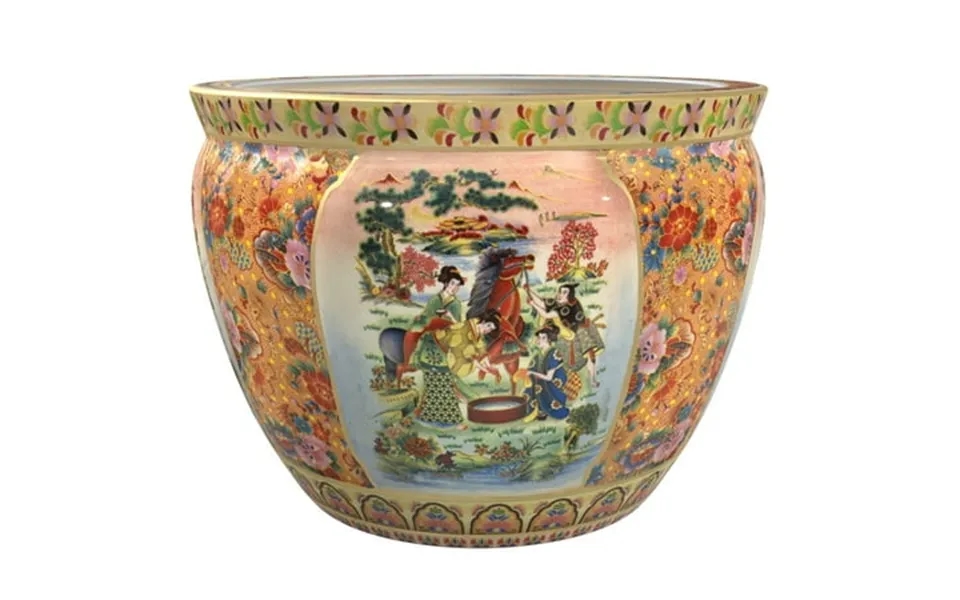 Red Lantern 16 Horse In Meadow Porcelain Fishbowl Planter