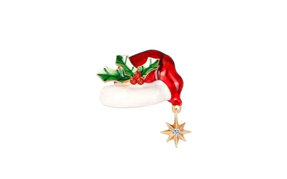 Red Santa Hat With Crystal Star Brooch