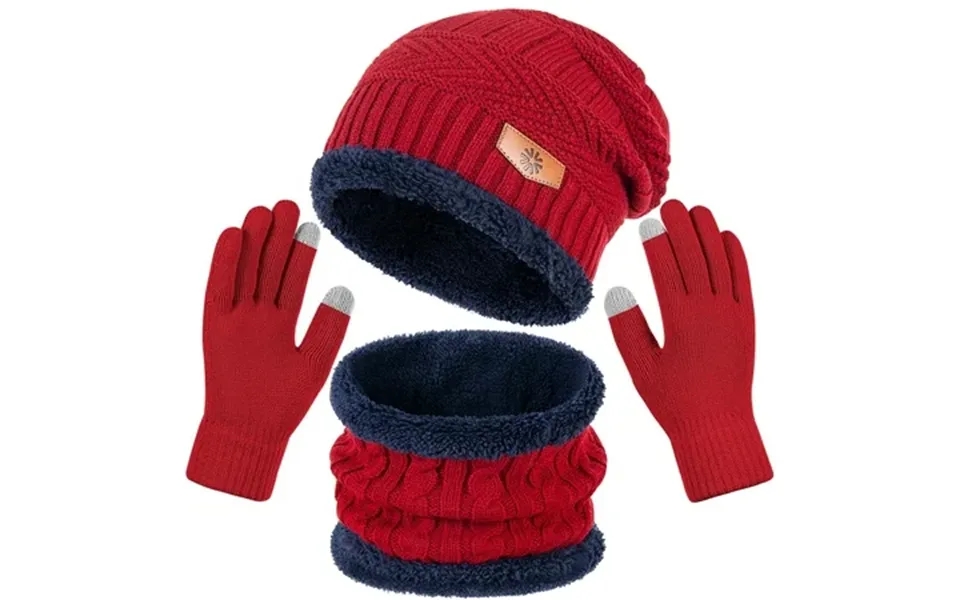 Redess Men S Winter Beanie Hat Scarf And Touch Screen Gloves Set For Women Red