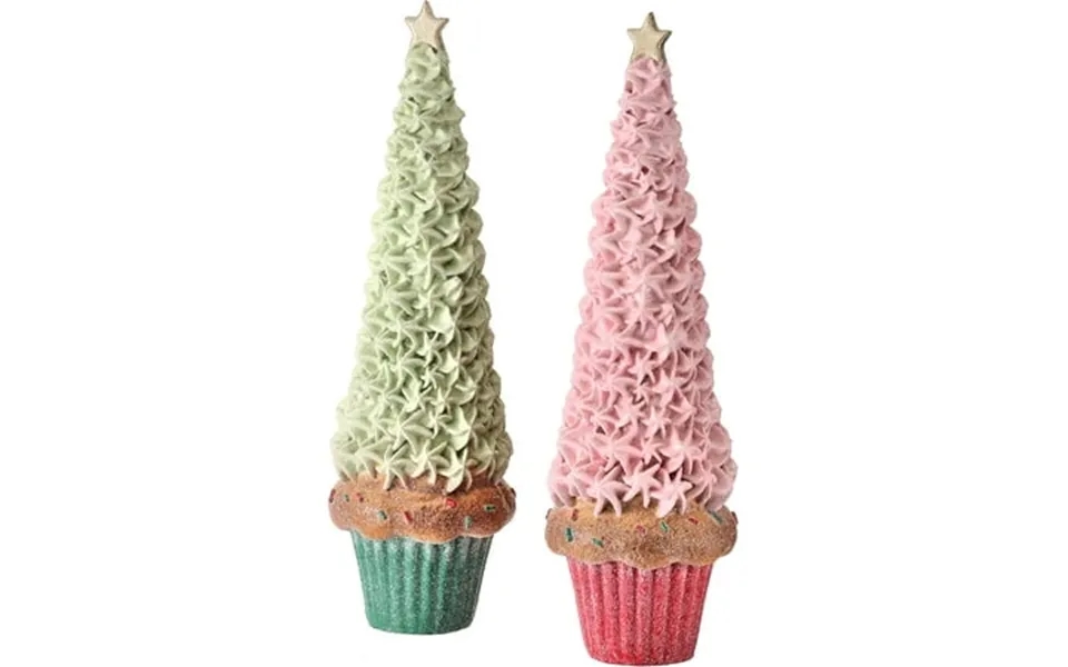 Regency International Resin Frosting Christmas Tree In Cupcake Figurine Set Of 2 12 Inch Height Pink And Green