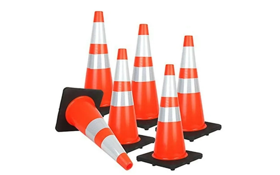 Reliancer 6pcs 28 Traffic Cones - Pvc Safety Road Parking Cones With Black Weighted Base 2 Reflective Collars
