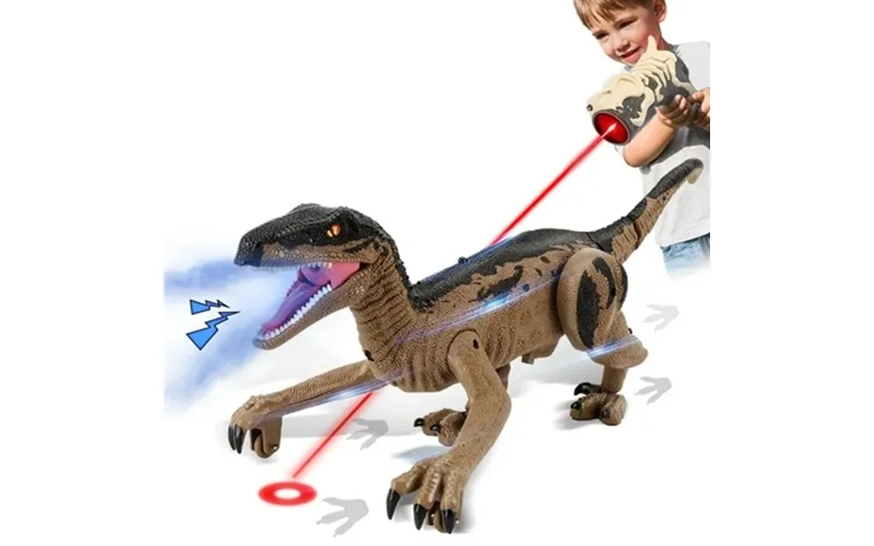 Remote Control Dinosaur Toys Rc Jurassic Velociraptor Toys Light Chasing Dinosaur Toys With Water Mist Spray & Led Light