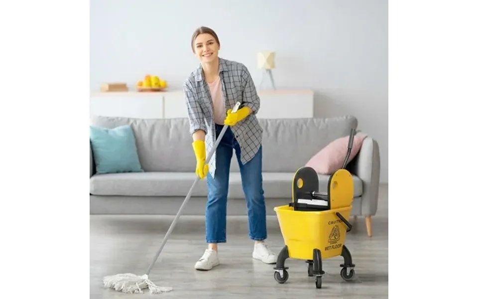 Resenkos 27.5 Quart Mop Bucket With Down Press Wringer Handle And Mop Included Yellow