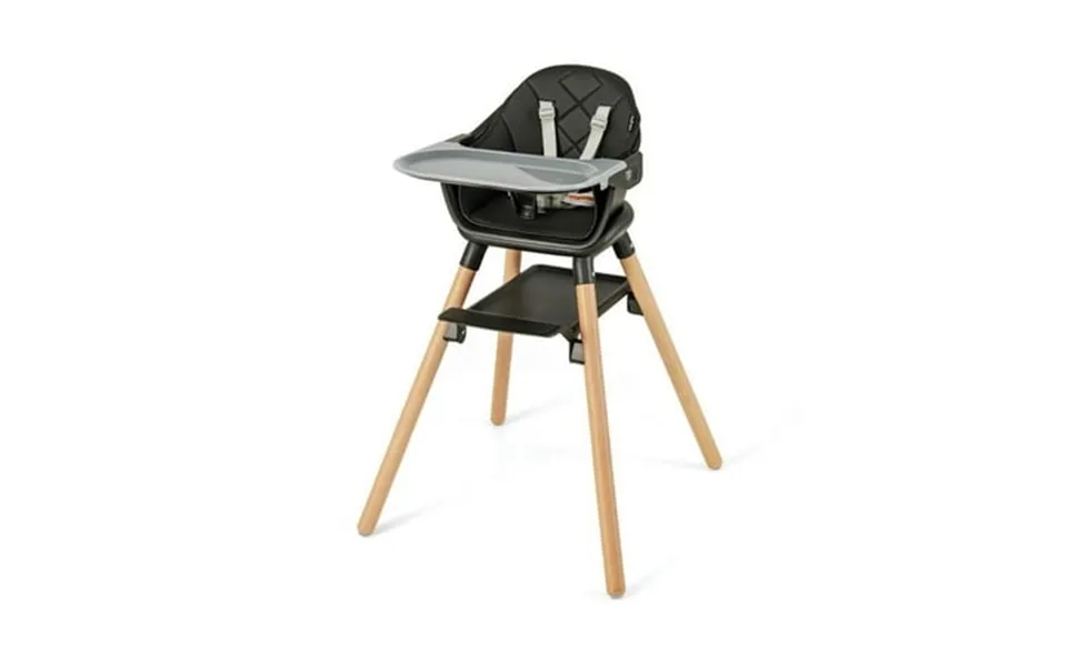 Resenkos Baby High Chair Baby Feeding Chair 6 In 1 Convertible Highchair With Safety Harness And Removable Tray-black