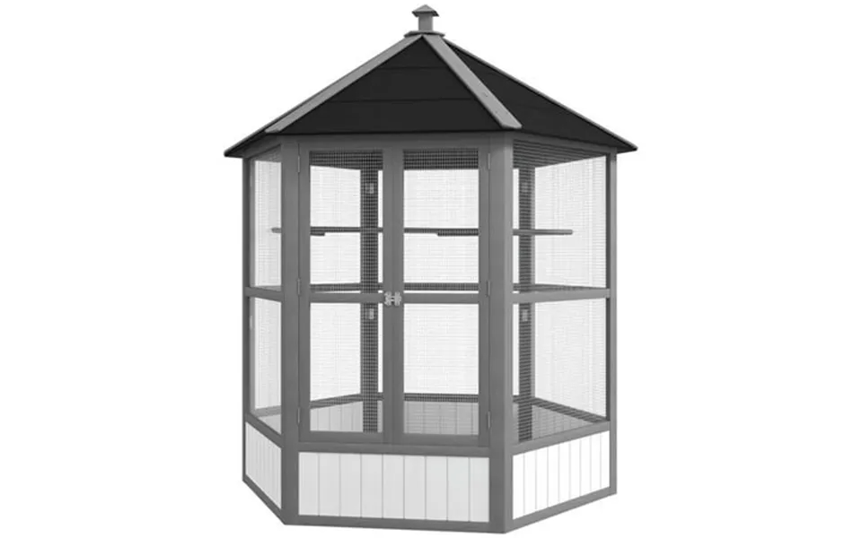 Resenkos Bird Cage Bird Cages Habitat 69 Wooden Hexagonal Outdoor Aviary Flight Bird Cage With Covered Roof Brown