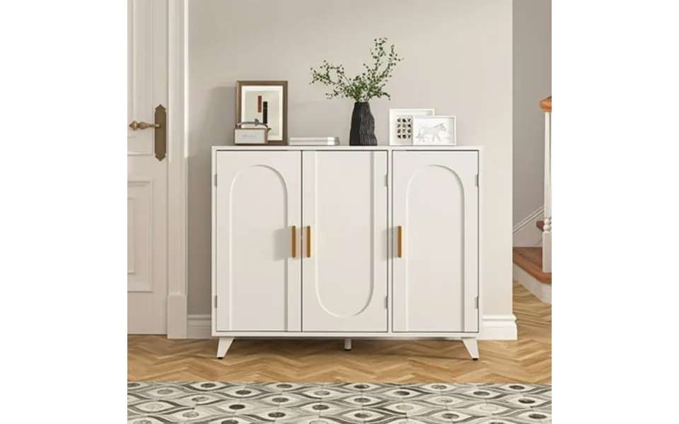 Resenkos Modern Ivory White Large Storage Cabinet Freestanding Floor Cabinet Sideboard With 3 Doors