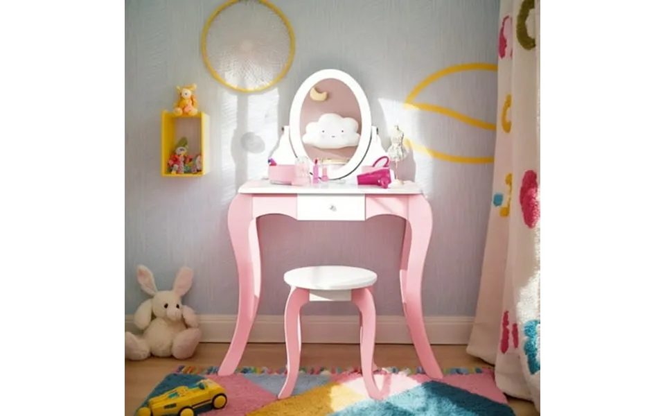 Resenkos Pretend Kids Vanity Set With 360 Rotatable Mirror And Play Accessories Kids Makeup Vanity For Girls Kids