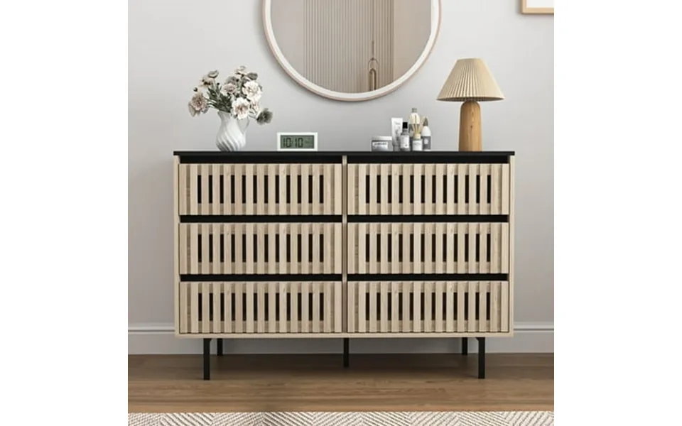 Resenkos Rustic Boho Wood Dresser For Bedroom With 6 Drawers Hollow Design Storage Organizer Bedroom Furniture Natural