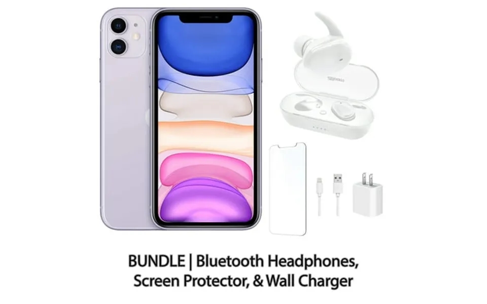 Restored Apple Iphone 11 256gb Purple Fully Unlocked Bundle Bluetooth Headphones Screen Protector & Wall Charger Refurbi