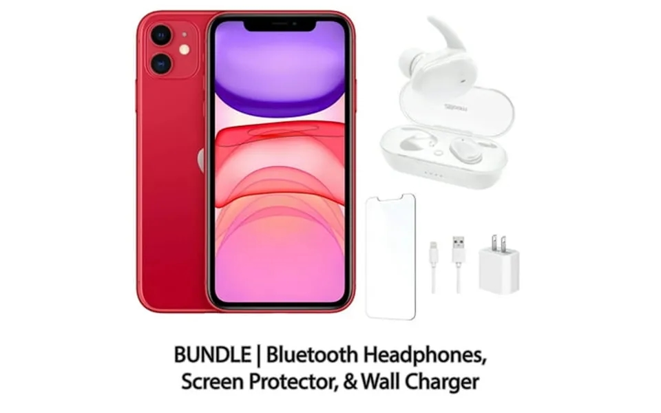 Restored Apple Iphone 11 256gb Red Fully Unlocked Bundle Bluetooth Headphones Screen Protector & Wall Charger Refurbishe