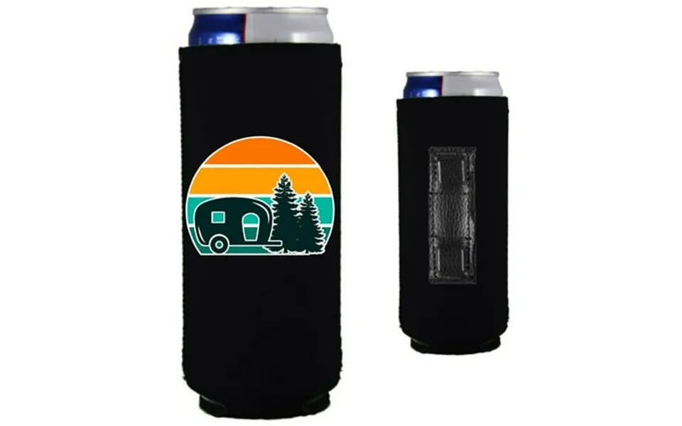 Retro Camper Magnetic Slim Can Coolie Black