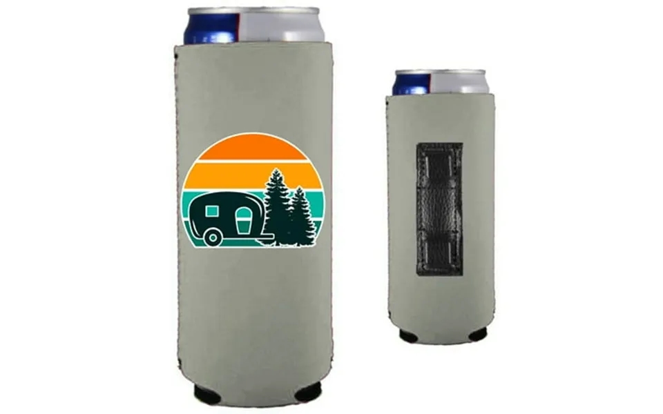 Retro Camper Magnetic Slim Can Coolie Gray