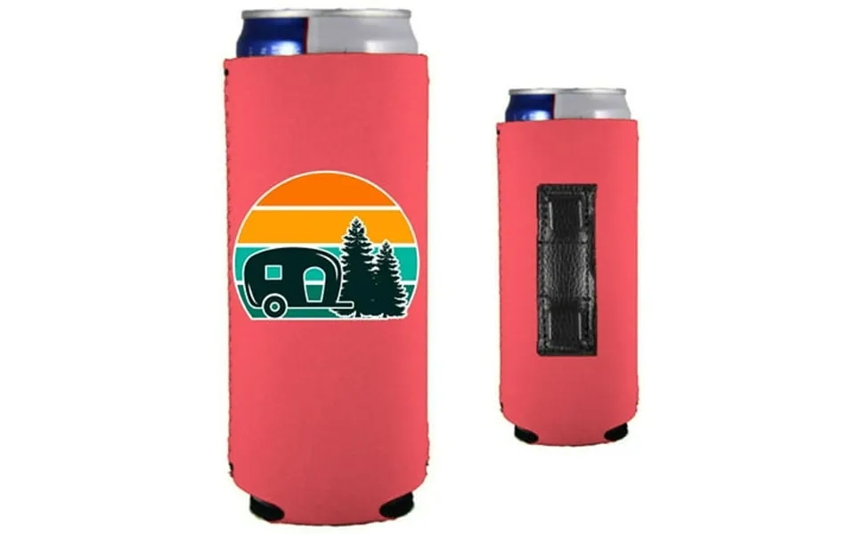 Retro Camper Magnetic Slim Can Coolie Neon Pink