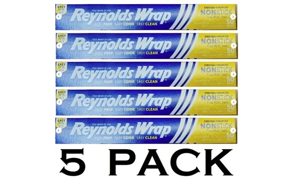 Reynolds Wrap Aluminum Foil Everyday Strength Non Stick Roll 50 Square Feet 5 Pk