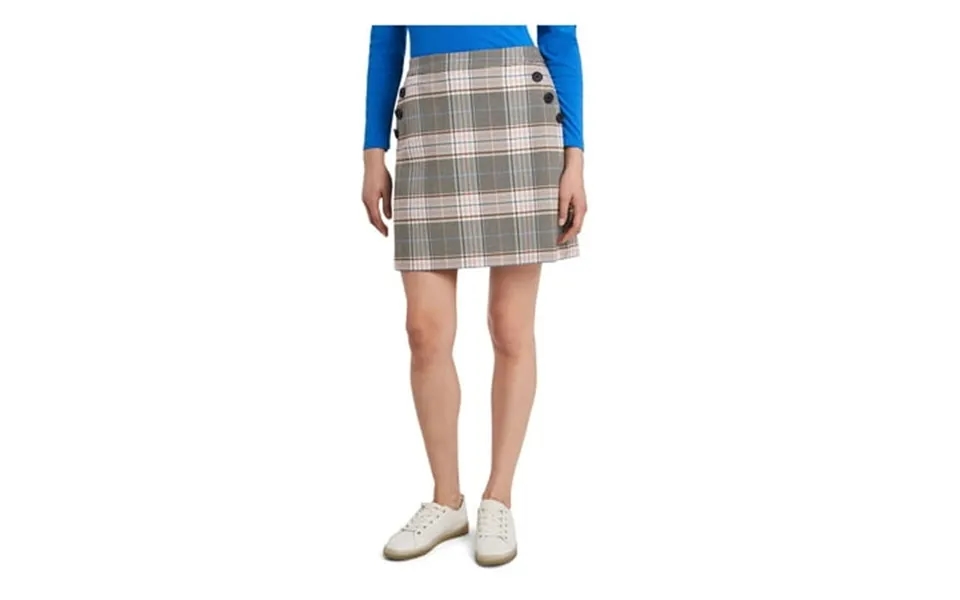 Riley&rae Womens Beige Stretch Zippered Pocketed Button Detail Plaid Mini Pencil Skirt 6