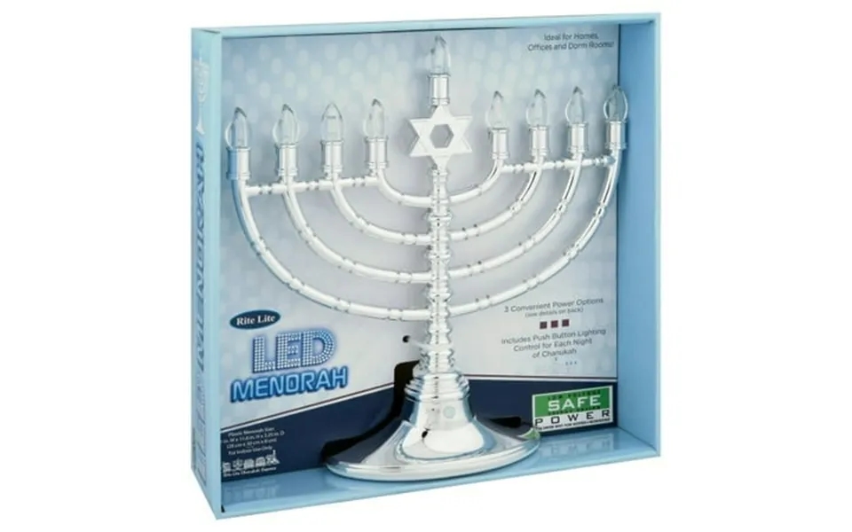 Rite Lite Silvertone Low Volt Led Menorah With Clear Bulbs