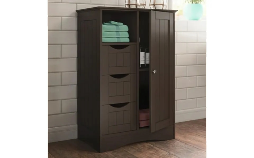 Riverridge Ashland Single Door Bathroom And Laundry Storage Cabinet With 3 Drawers Open And Adjustable Shelf - Espresso