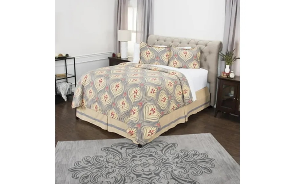 Rizzy Home Bt4142 Gold Gray Cotton 30 S Printed King Three Piece Beddings Set