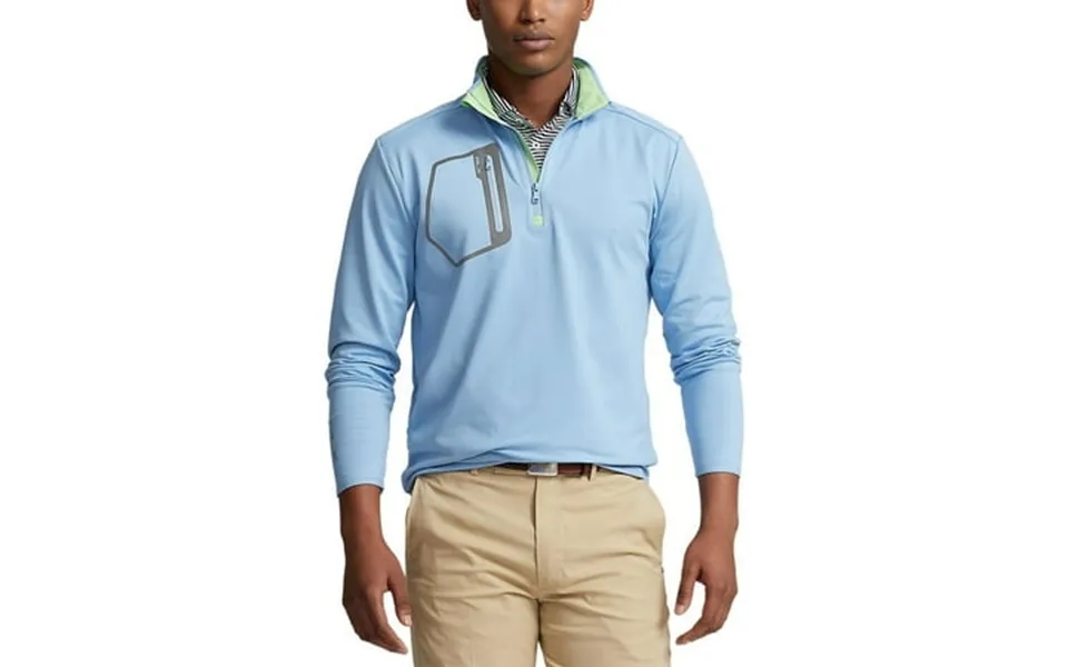 Rlx Ralph Lauren Men S Classic Fit Half Zip Jersey Pullover Blue Lagoon-large