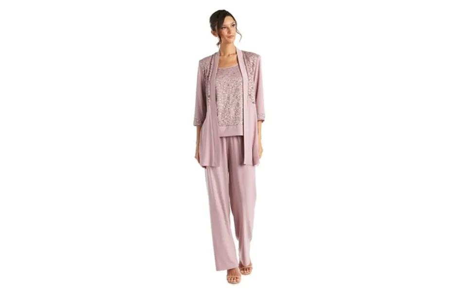 R&m Richards Women S Lace Ity 2 Piece Pant Suit - Mother Of The Bride Outfit 6 Mauve