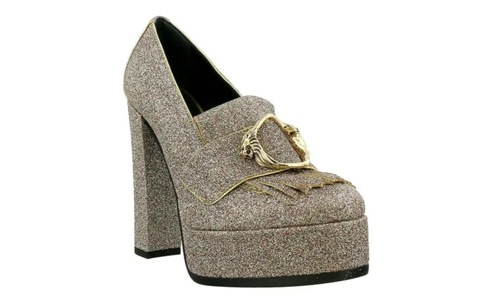 Roberto Cavalli Glitter Silver Gold Glitter Block High Heel Pump-5 For Womens