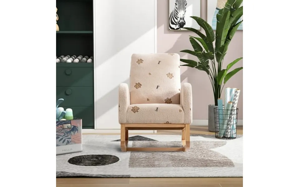 Rocking Chair With Side Pocket Glider Chair With Wood U-shaped Feet And High Backrest Upholstered Arm Chair For Living R