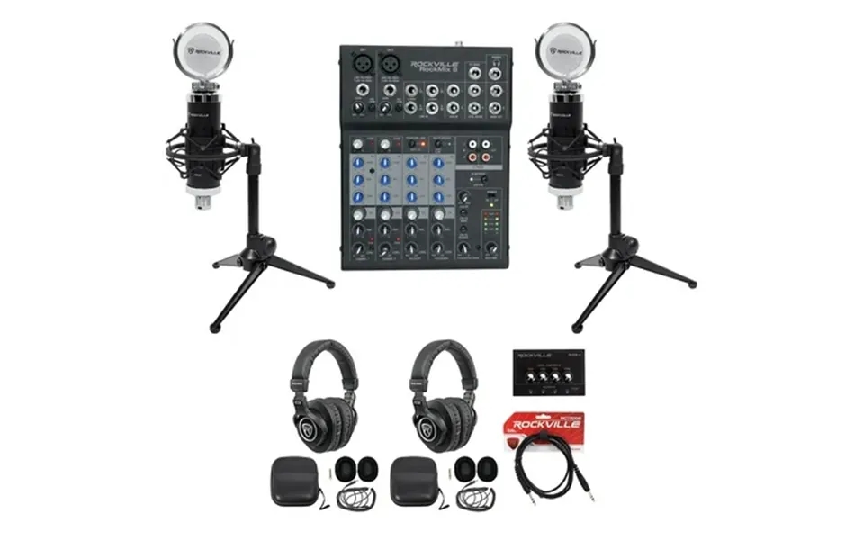 Rockville 2-person Podcast Podcasting Recording Bundle W Mics Mixer Headphones