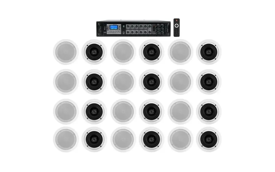 Rockville 6-zone 70v Amplifier 24 5.25 White 2way Restaurant Ceiling Speakers