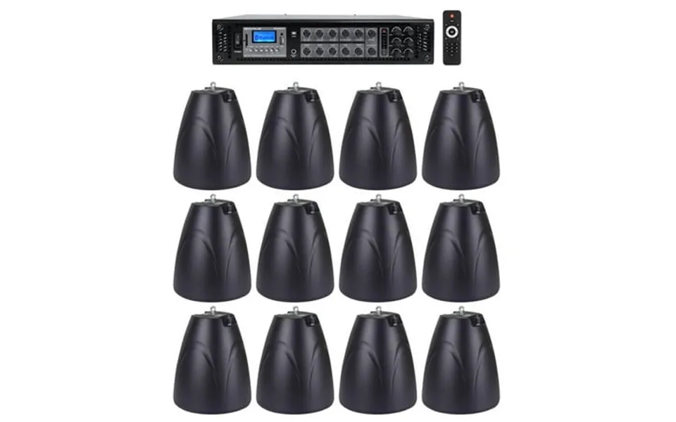 Rockville 6-zone Amp Receiver 12 Black Pendant Speakers For Restaurant Bar Cafe
